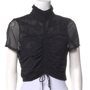 cinq a sept short sleeve crop top, black Ruched Women's Top, large